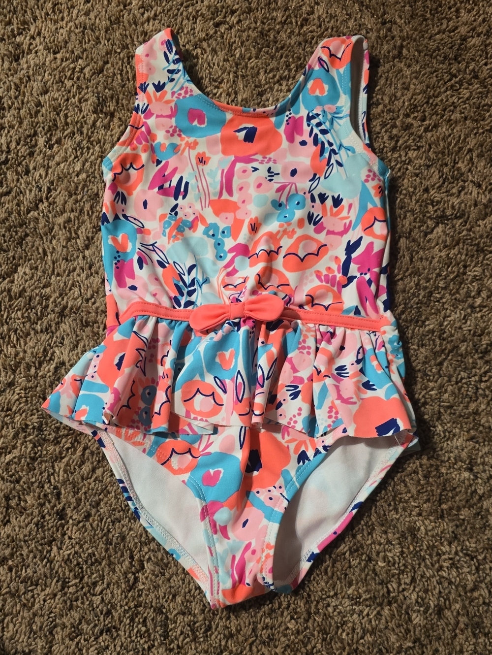 Carter's Coral, Aqua & Pink Floral Peplum One-Piece Swimsuit